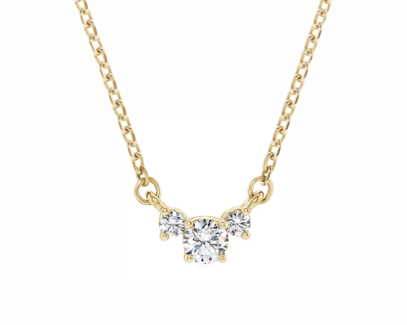 three stone diamond pendant solid gold necklace