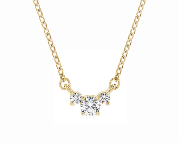 three stone diamond pendant solid gold necklace