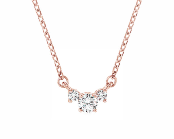 three stone diamond pendant solid rose gold necklace