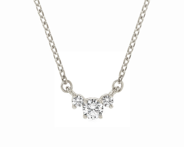 three stone diamond pendant solid white gold necklace