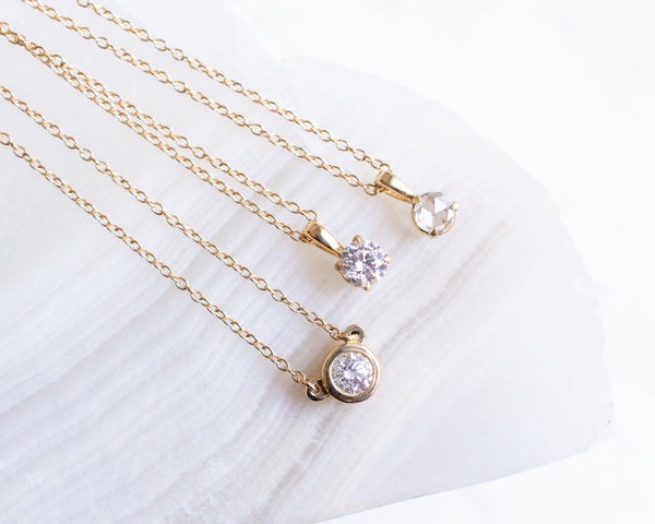 14k solid gold diamond bezel pendant necklace