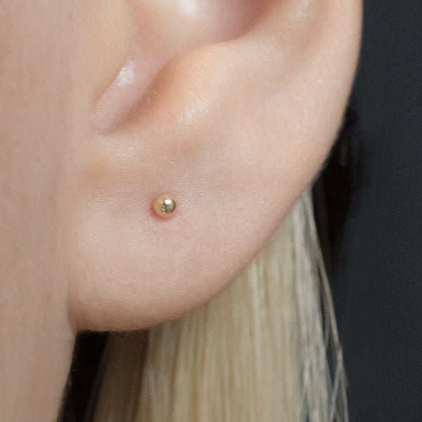 14k solid gold petite bead ball earrings