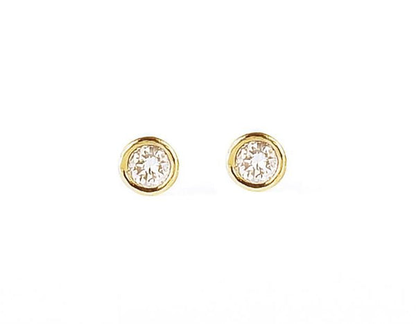 14k solid gold diamond bezel stud earrings