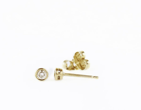 14k solid gold diamond bezel stud earrings