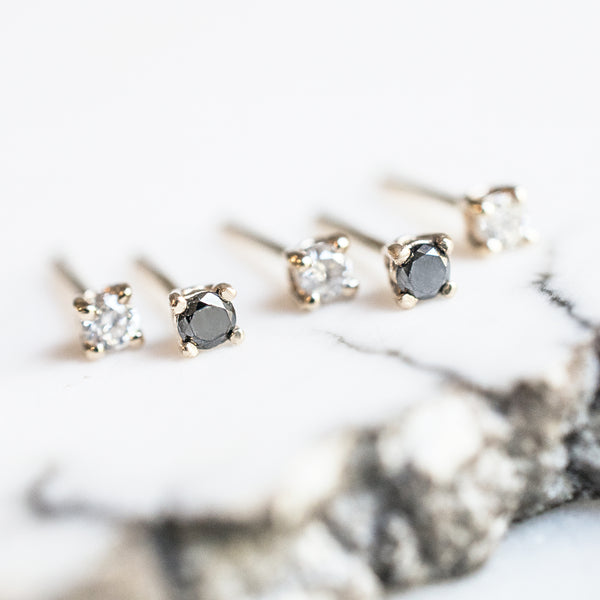 14k solid gold Petite Black and White Diamond Stud earrings