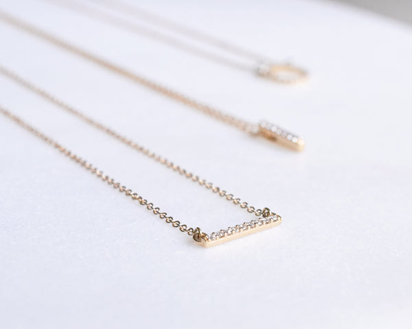 14k solid gold diamond bar necklace