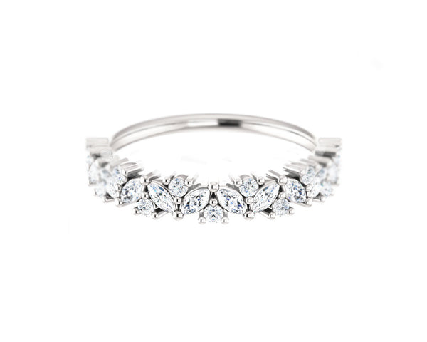14k solid white gold and diamond Marquis and Round Diamond Ring