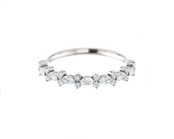 14k solid white gold and diamond Marquis and Round Diamond Ring