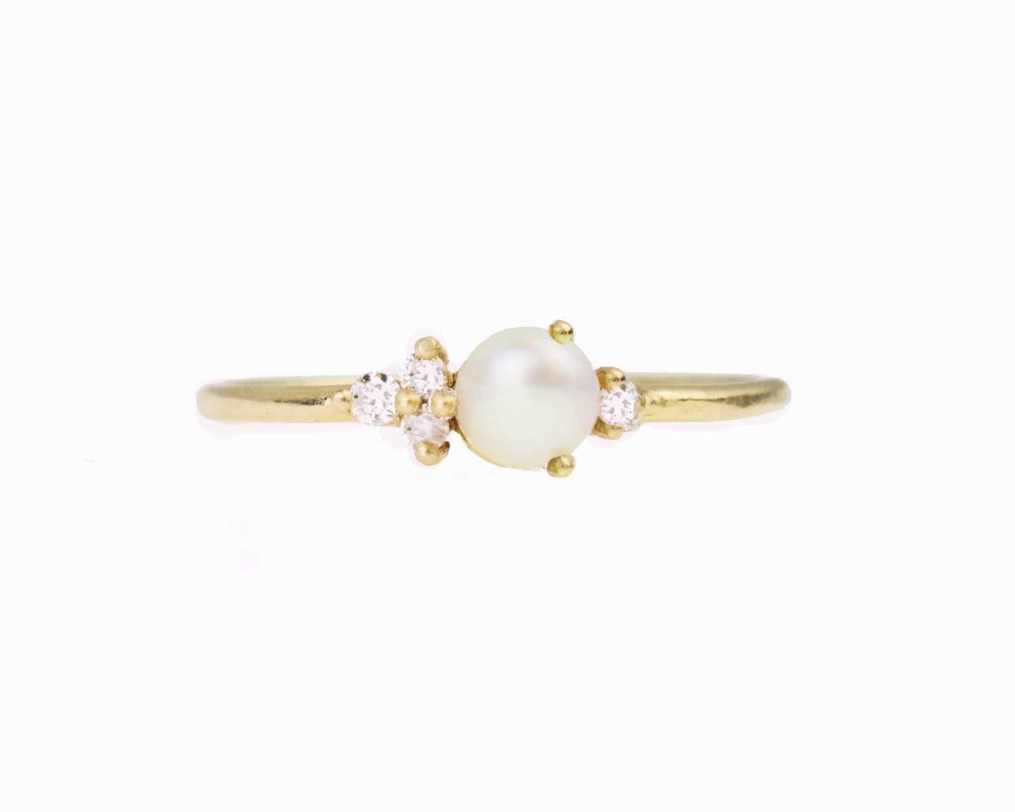 14k solid gold diamond pearl ring