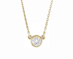 14k solid gold diamond bezel pendant necklace