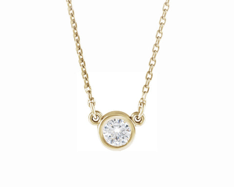 14k solid gold diamond bezel pendant necklace