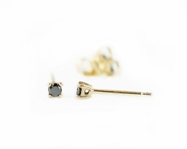 14k solid gold Petite Black Diamond Stud earrings