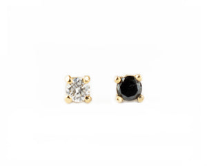 14k solid gold Petite Black and White Diamond Stud earrings