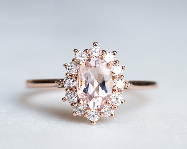Solid rose gold, morganite diamond ring
