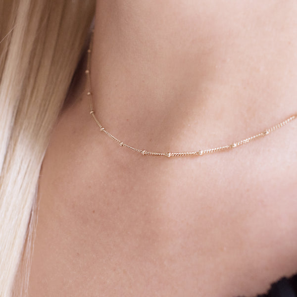 14k solid gold bead necklace