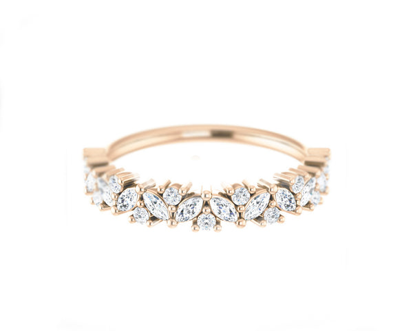 14k solid rose gold and diamond Marquis and Round Diamond Ring