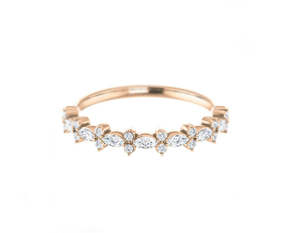 14k solid rose gold and diamond Marquis and Round Diamond Ring
