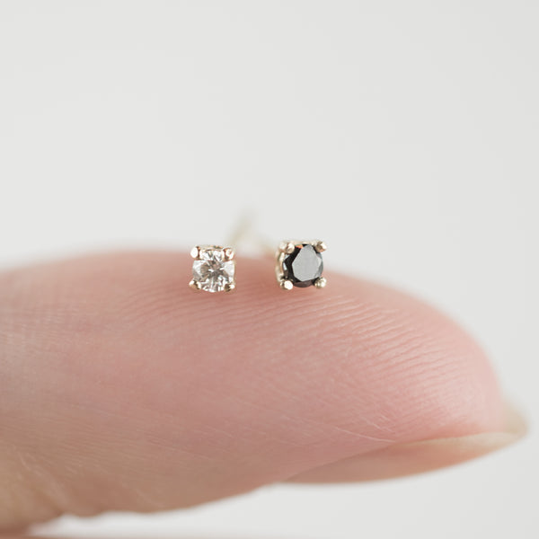 14k solid gold Petite Black and White Diamond Stud earrings
