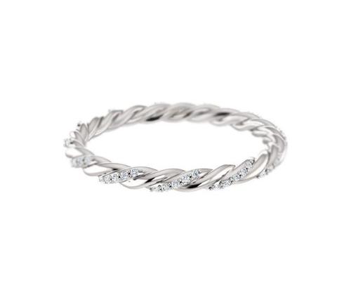 14k solid white gold diamond twist ring
