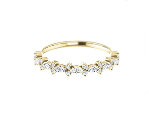 14k solid gold and diamond Marquis and Round Diamond Ring